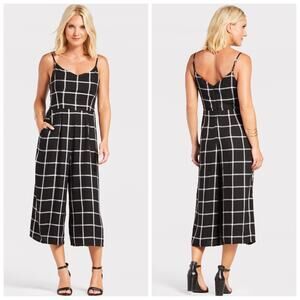 Black Windowpane Plaid Cropped Jumpsuit
